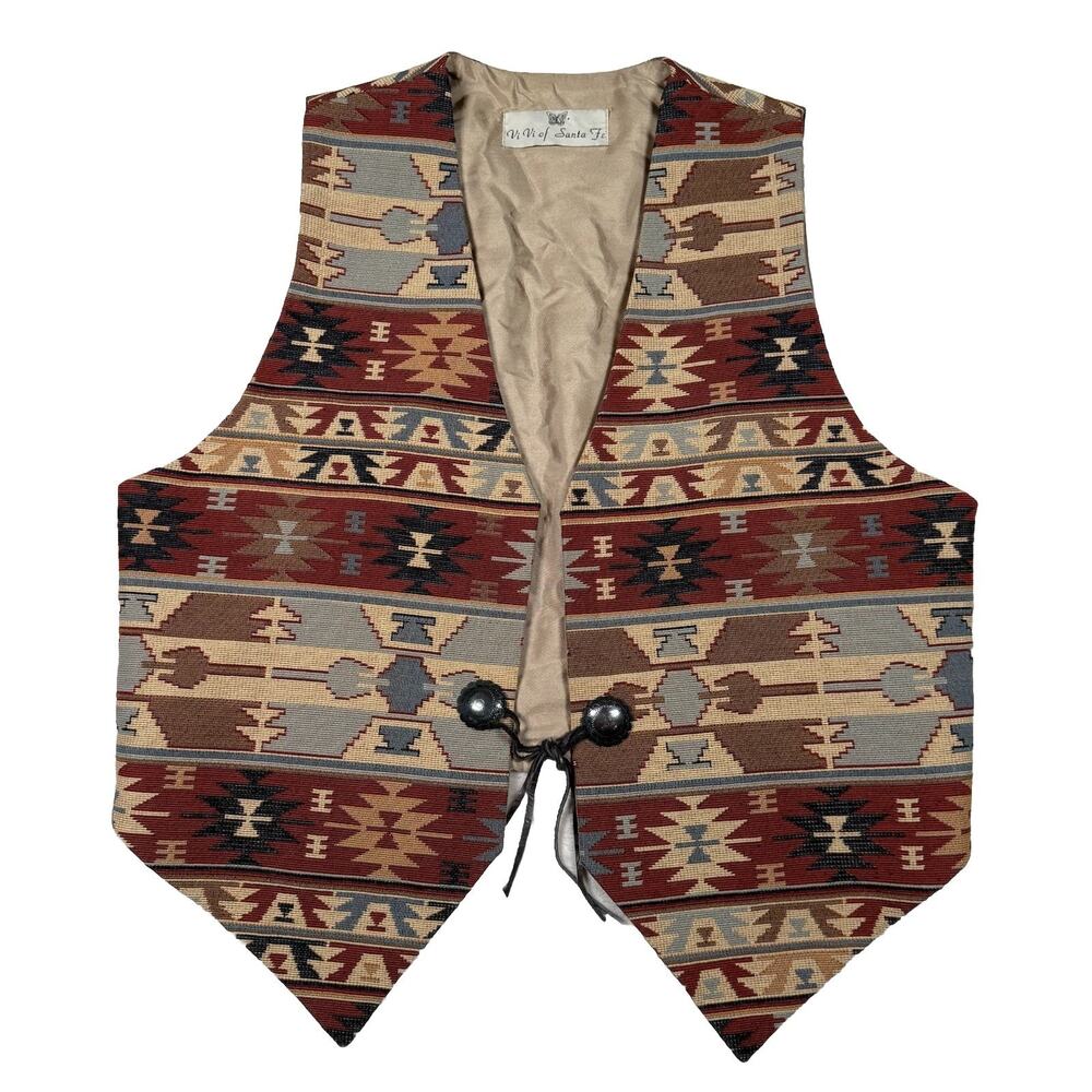 VTG Vi Vi Santa Fe Southwestern Vest Aztec Silver Concho Women's Size Large 90s